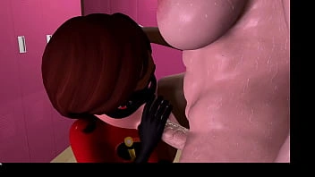 Jogo de vídeo hentai de animação 3D VR Virt a Mate. Elastica Helen Parr Os Incríveis fode no vestiário com uma mulher corpulenta com um pau.