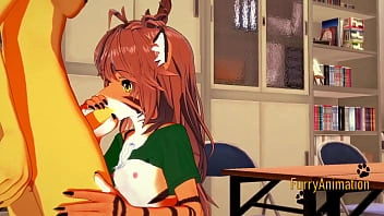 Furry Futanari Hentai 3D - Cachorro Futanari e Tiger Girl boquete e fodido com creampie - Anime Manga Japanese Yiff Cartoon Porn